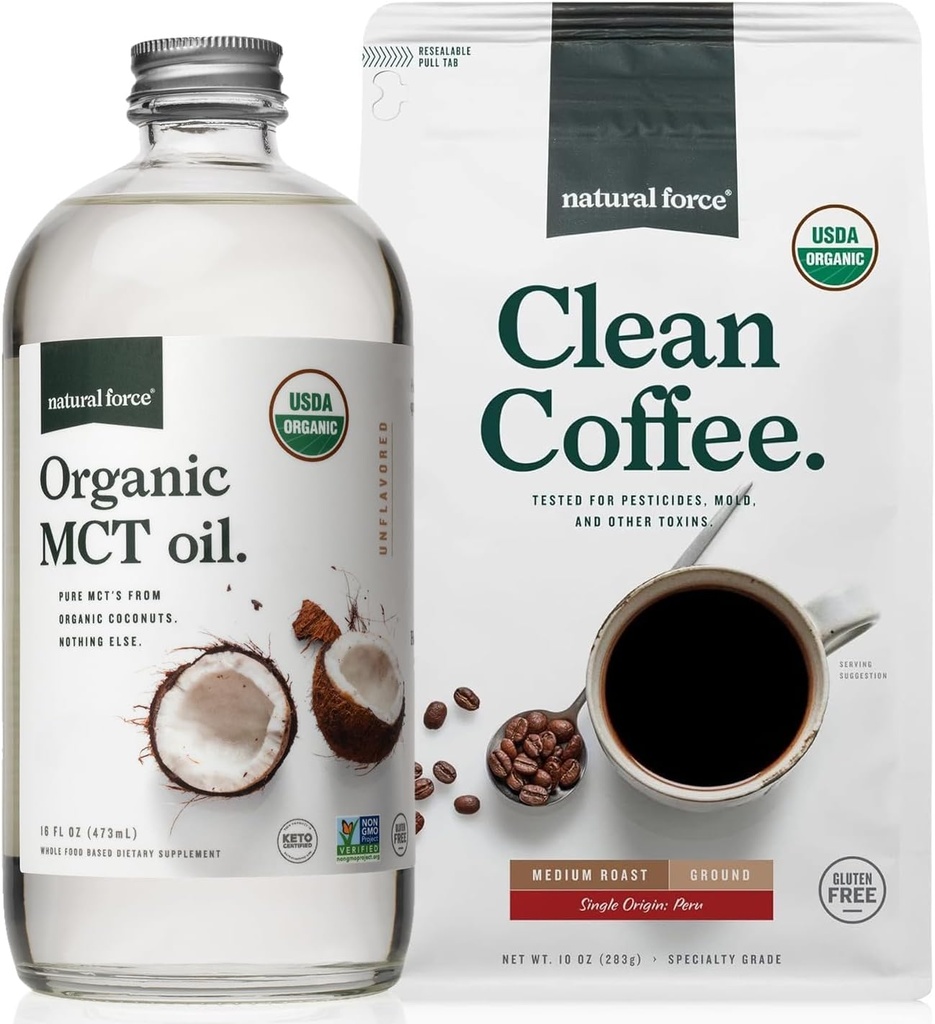 Natural Force Organic Ground Clean Coffee + Organic MCT Oil Bundle 