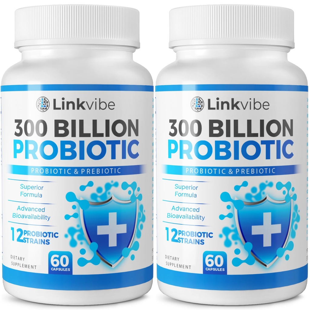 Probiotic 300 Miliarde CFU - 12 dungi cu prebiotice organice pentru Digestive & Gut, Imun, Blooting Health - Probiotice pentru femei și bărbați - Daily Dairy Free, Perioada de valabilitate Stable - 120 Counts
