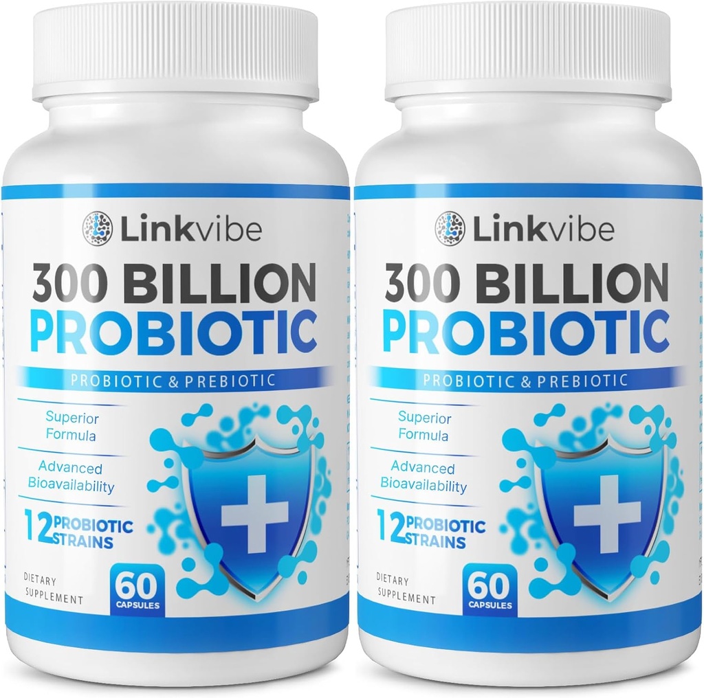 Probiotic 300 Miliarde CFU - 12 dungi cu prebiotice organice pentru Digestive & Gut, Imun, Blooting Health - Probiotice pentru femei și bărbați - Daily Dairy Free, Perioada de valabilitate Stable - 120 Counts