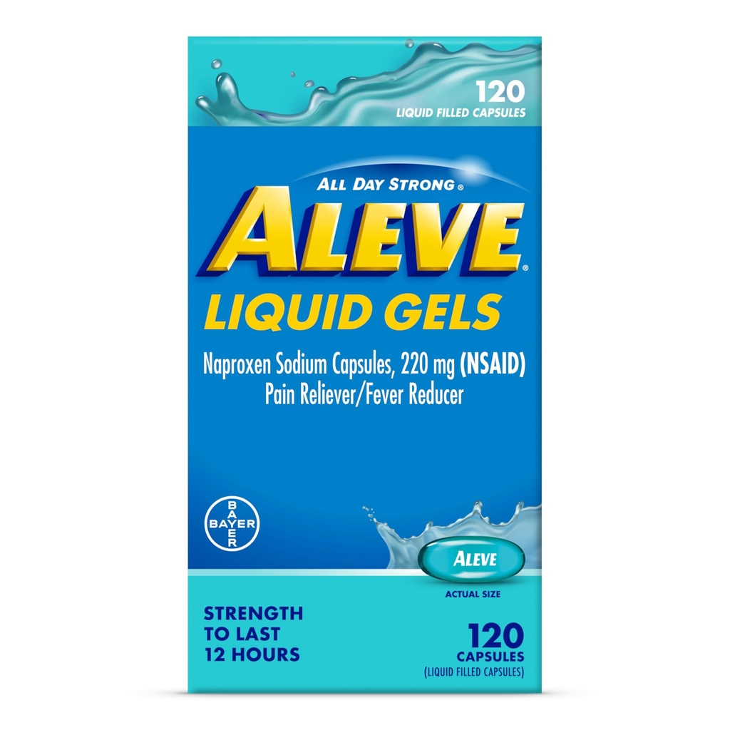 Aleve Capsule lichide, Naproxen Capsule de sodiu 220 mg (AINS), Reliever Durere/Reductor Fever, Relief de durere rapidă, 120 Număr de capsule