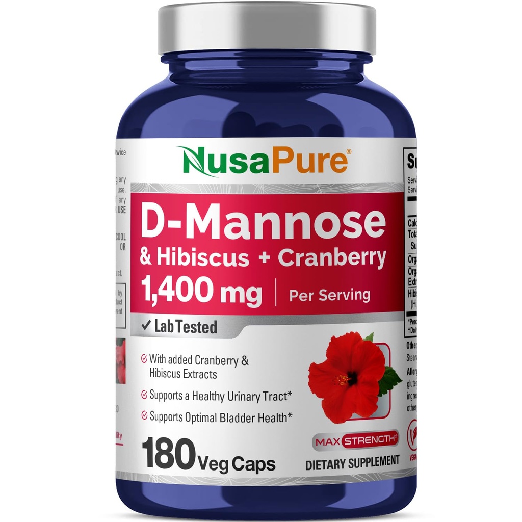 NusaPure D-Mannose Complex 1400 mg (cu Hibiscus și Cranberry) - 180 Veggie Caps.