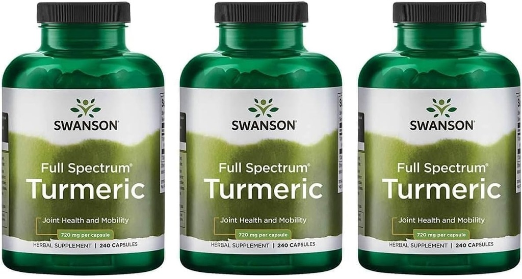 Swanson Full Spectrum Turmeric (Curcumin) - Joint Health, Digestion, Heart Health & Liver Supplement - Curcuma Longa Formula Promovarea suportului de memorie - (240 capsule) 3 Pack