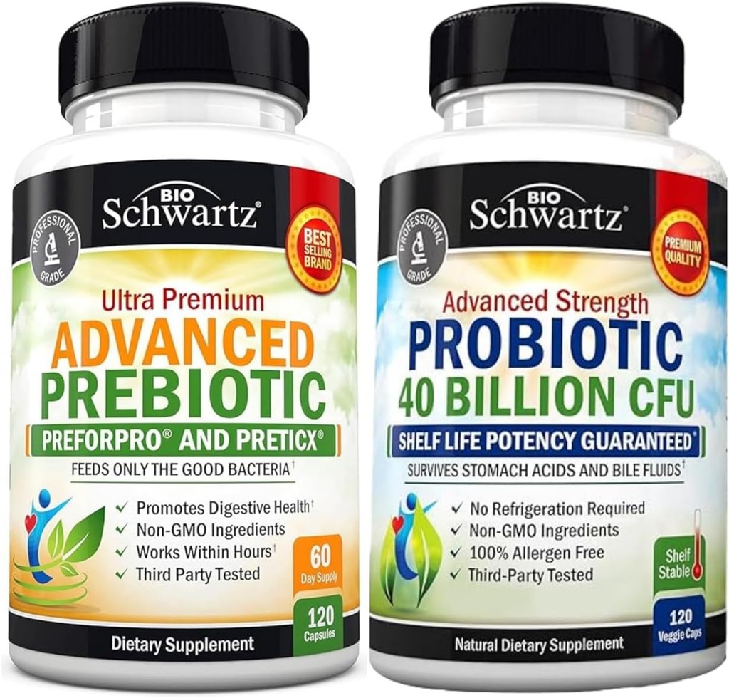 Advanced Prebiotic Gut Health Supplement (2 lună de aprovizionare) Plus 40 miliarde CFU Daily Probiotic Supliment (2 lună de aprovizionare)