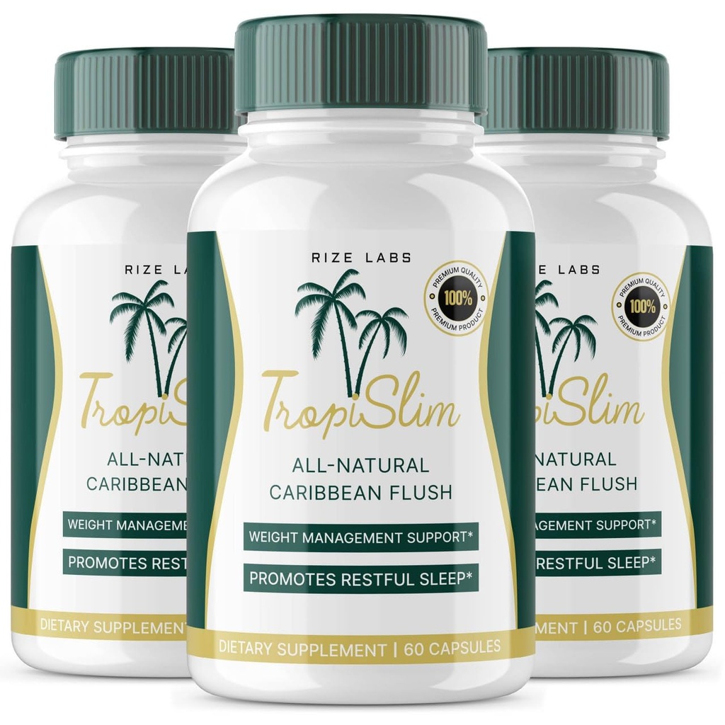 (Official 3 Pack) Tropislim, Tropislim Toate naturale Caraibe Flush, supliment pierdere în greutate, Tropislim Slimming Capsule pentru femei, stil de viață sănătos + Leaner Physique, Tropical Reviews (180 capsule)