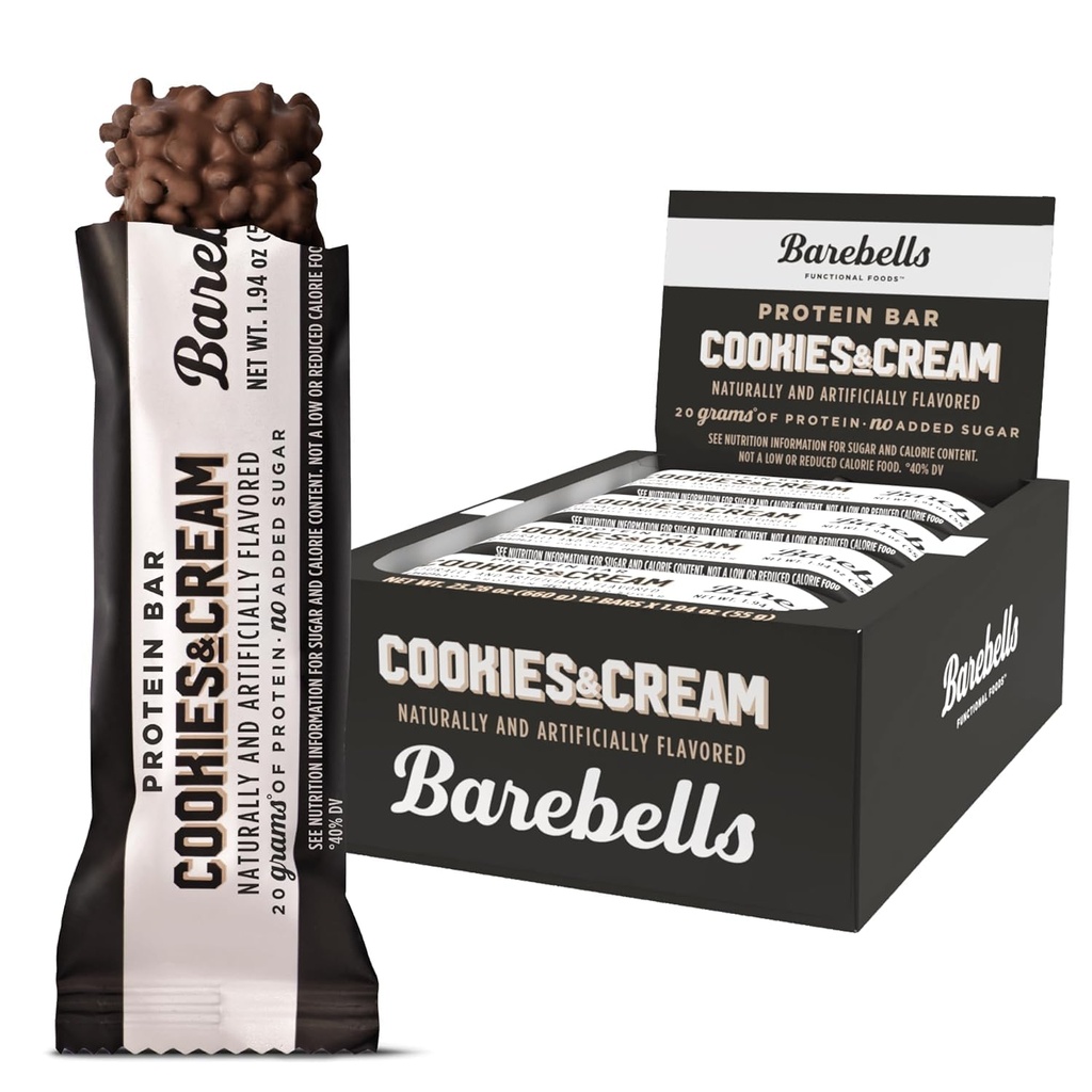 Barebells Proteine Baruri cookie-uri si crema - 12 Conte, 20g High Proteine Treats - Chocolate Nutrition Bar cu 1g Total Sugars - On-The-Go Breakfast sau Post-Workout Snack