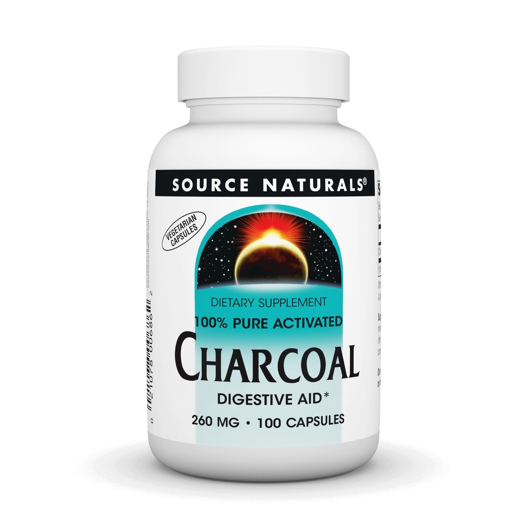 Sursa Naturals Charcoal - 100% Pur activat, Digestive Ajutor - 100 capsule