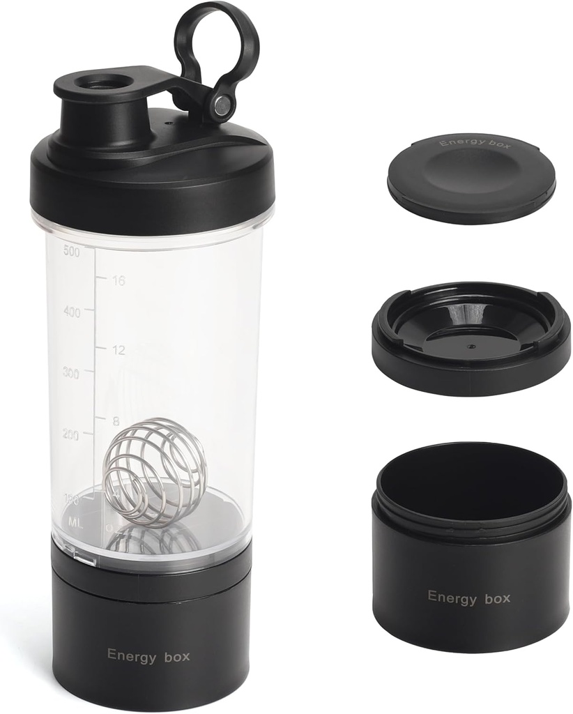 Blender Proteine Shaker Tritan Sticla cu pilula / Powder Container de stocare pentru proteine Shakes-pre antrenament sticla-Cupa Mixer-Gym Sport Sticla de apă cu bile whisk negru