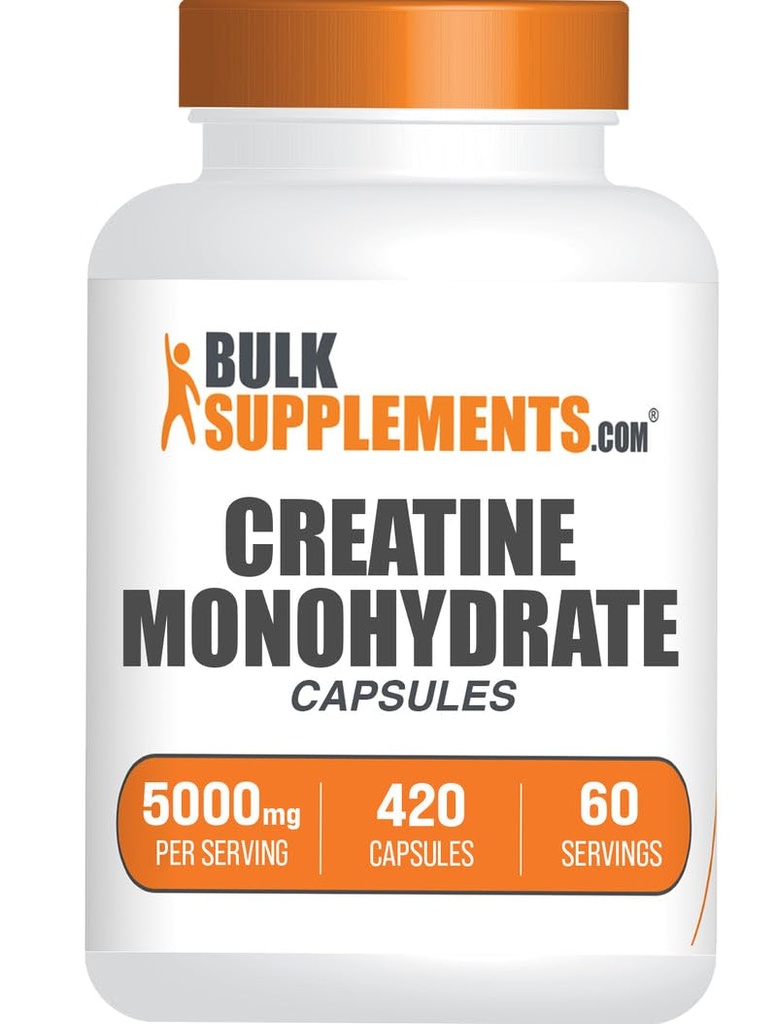 BulkSupplements.com Creatine Capsule monohidrate - Micronized Creatin Pastilele - Gluten Free, 7 capsule per Serving (5000mg), 420 Count (Pachet de 1)