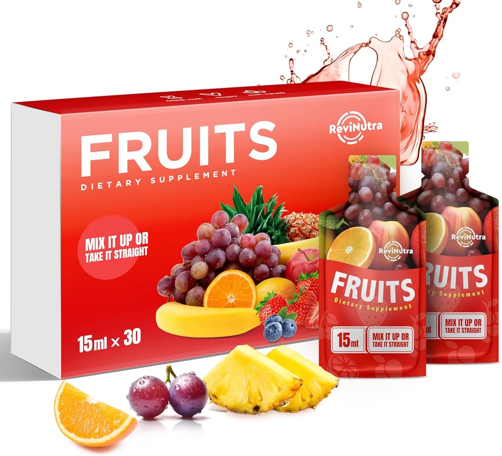 Super suc lichid de fructe - 30 pungi Superfoods Fructe Supliment pentru femei, bărbați și copii - Suport energie, Imunitate, Digestion & Metabolism - Vegan, 30 zile de aprovizionare
