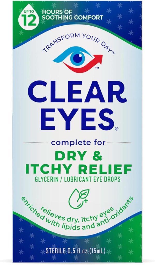 Clear Eyes Dry & Itchy Eye Relief Picături oftalmice, 0.5 Fl Oz