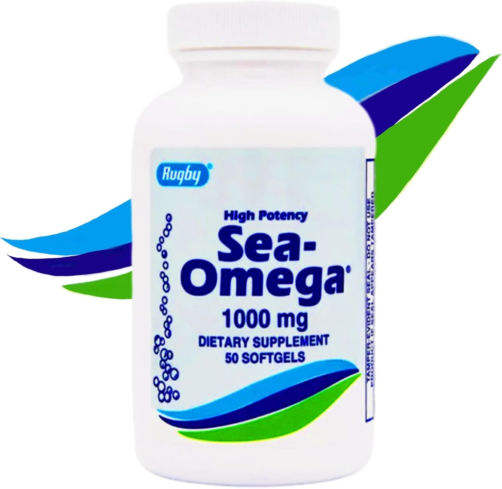 1000mg Natural Hiccupless Fish Oil Concentrat by Rugby Sea Omega 3 Made in USA for Men/Women,50 Rapid Release Softgels,EPA 300mg,DHA 200mg,Fatty Acid Supplements for Brain/Eye/Heart/Hair/Skin Health