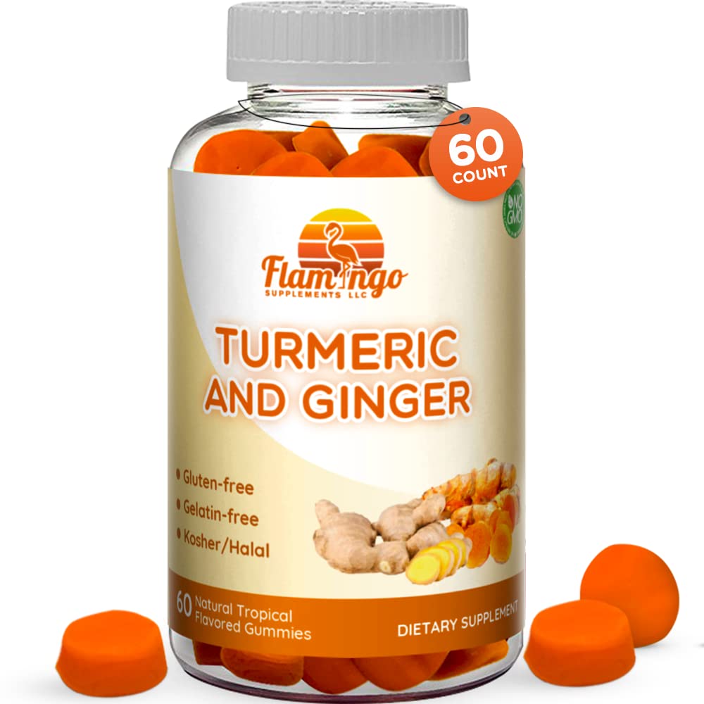 Curcumina turmerica si gumiile masticabile Ginger pentru adulti si copii. Vegan Friendly, Kosher & Halal, Gluten Free, Non OMG. 60 Conte
