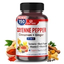 Cayenne Pepper 7 in 1 - - cu ghimbir, Turmeric, Scorțișoară, Pepper Negru - promovează funcția de sistem digestiv (150 de zile de aprovizionare (pachet de 1)