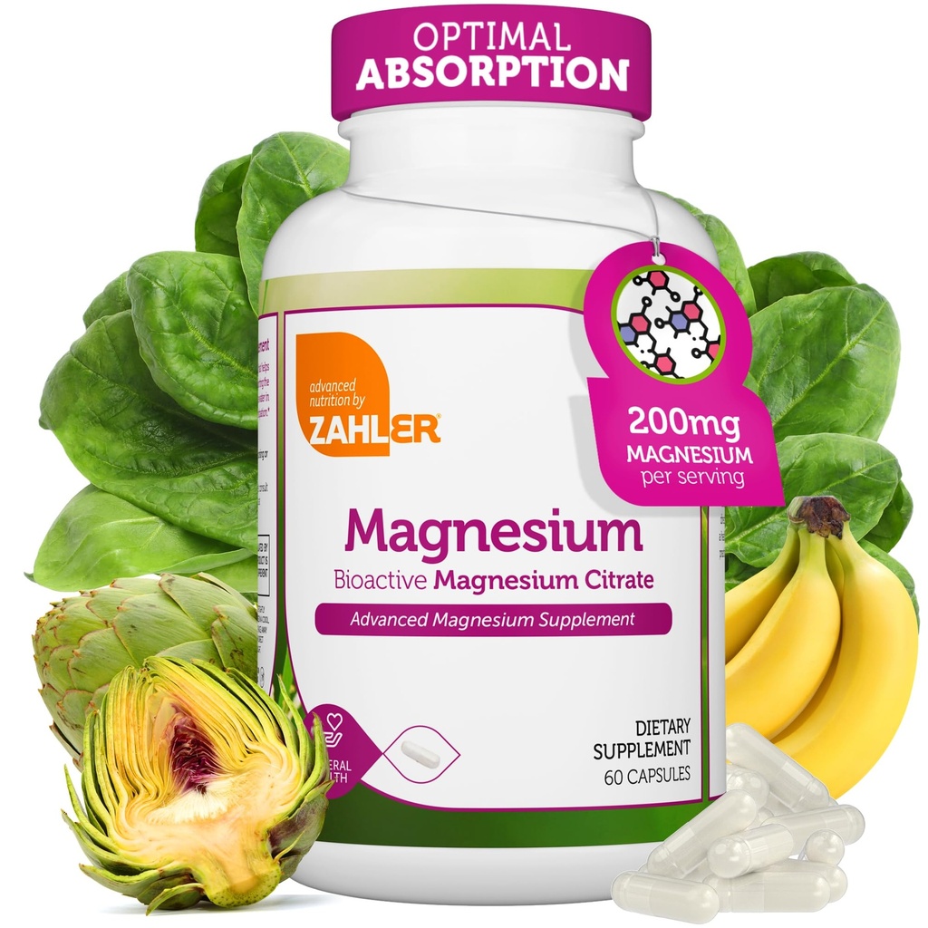 Zahler - Supliment de magneziu Capsule 200 mg (conte) Citrat de magneziu bioactiv Kosher certificat pentru absorbţie maximă - Minerale de magneziu natural pentru bărbaţi şi femei - Cele mai bune suplimente de magneziu