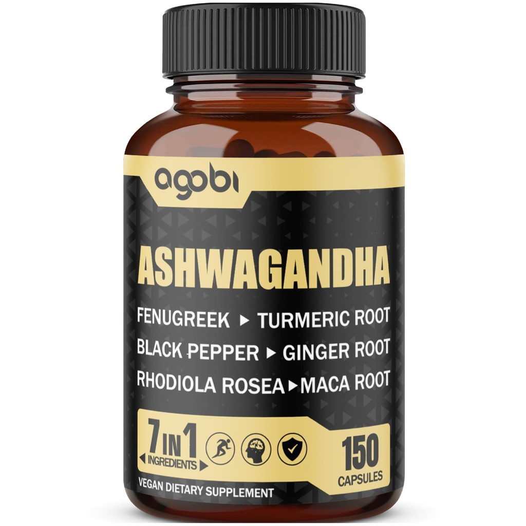 Extract de Ashwagandha Capsule 7 Ingrediente vegetale 8050 mg - Blended Schinduf, Maca, Turmeric, Rhodiola, Ginger & Black Pepper - Somn, Spirit, Immune & Energy Support - 5-Month Supply