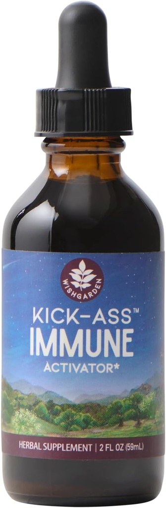 WishGarden Herbs Kick-Ass Immune Activator - Herbal Imunity Supplement for Adulti, Plant-Based Immune Booster & Immune Defense w/Echinacea & Goldenseal, Rapid Imunity Boost Formula, 2oz