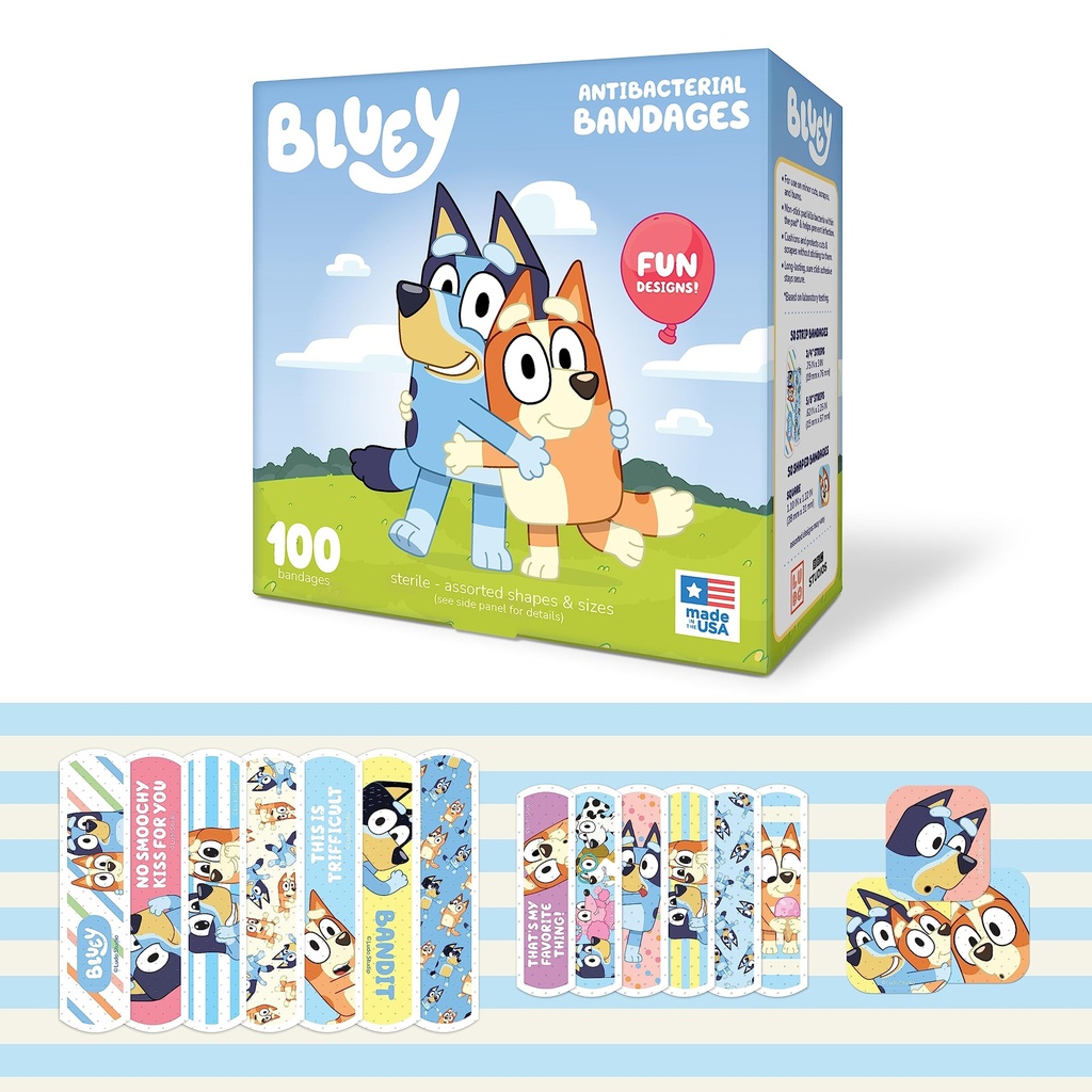 Bluey copii Bandaje, 3 dimensiuni asortate 100 CT  Idee mare cadou și Stocking Stuffer