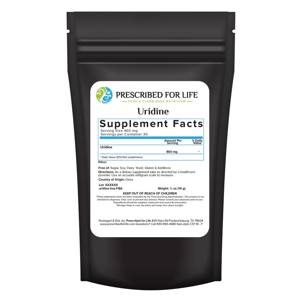 Se prescrie Uridină, Pure Uridină Monofosfat pulbere, Nootropic Supplement for Memory, Clarity, & Focus, No Fillers, No Aditivi, Vegan, Non OMG (0,5oz / 14g)