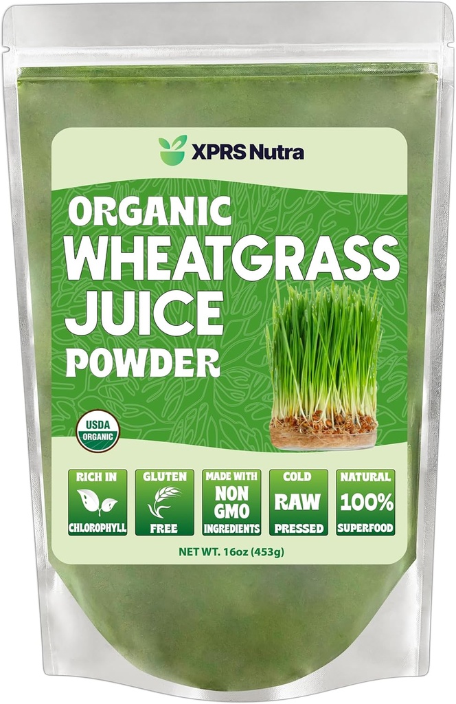 XPRS Nutra Organic Wheatgrass Juice Powder - Sustenabil crescut - Gratar instant de grau Juice Powder Made from Concentrated Juice - More Pottent Than Organic Wheatgrass Powder - 16 Ounce