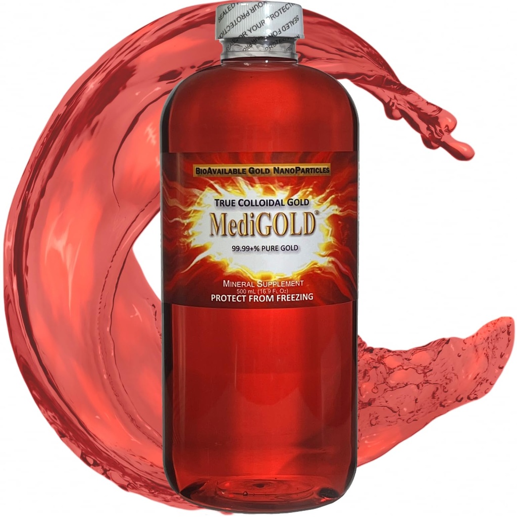 MediGOLD® Adevarat aur coloidal AuNP Supliment nutritional - 500 ml in sticla transparenta din plastic