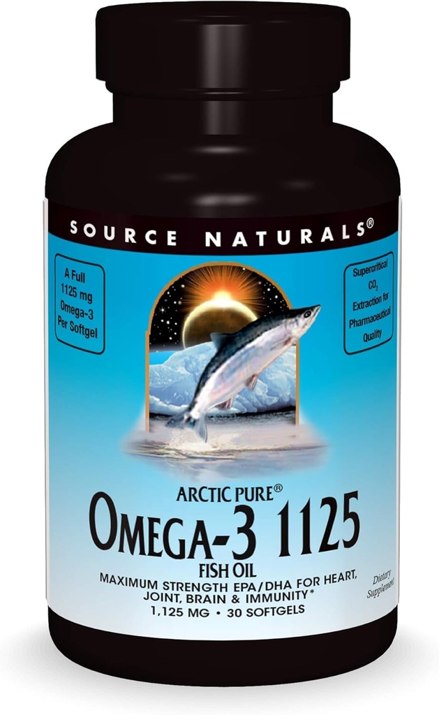 Sursa Naturals ArcticPure ulei de pește Omega-3 1125mg Putere maximă EPA + DHA pentru inimă, articulație, creier și sănătate imună - 30 Softgels