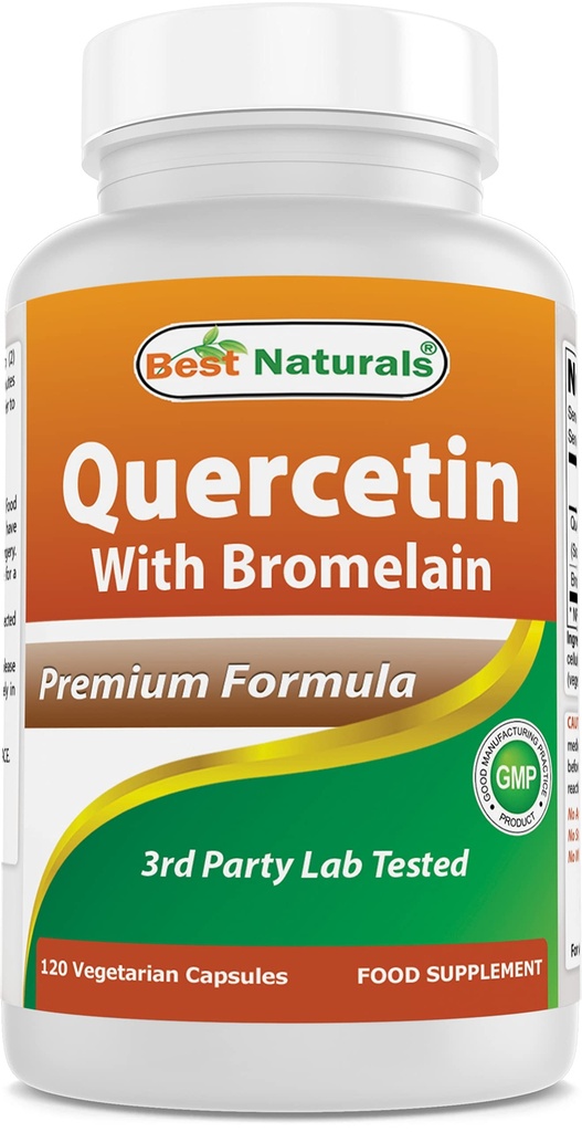 Cele mai bune naturale Querbetin cu Bromelain Veggie Capsule - 800 mg Querbetin & 165 mg Bromelain (2400 GDU/g), 120 Conte