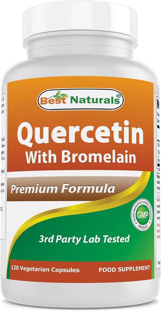 Cele mai bune naturale Querbetin cu Bromelain Veggie Capsule - 800 mg Querbetin & 165 mg Bromelain (2400 GDU/g), 120 Conte