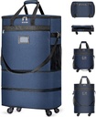 Valize cu roti Valiza extensibila pentru bagaje pliabila cu 4 roti universale Colapsible Rolling Bag Capacitate mare Dufel Bag (Blue)