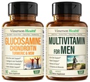 Glucosamină Chondroitin Turmeric MSM + Mens Multivitamine 2-Bottle Supplement Bundle pentru el. Sănătate comună, Răspuns inflamator, Suport imun, Proprietăți antioxidante