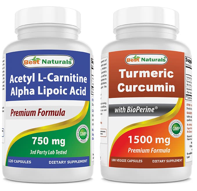 Cele mai bune naturale Acetil L-Carnitina și Alpha Acid lipoic 750 mg și Curcumin turmeric 1500mg/Serving cu Bioperină