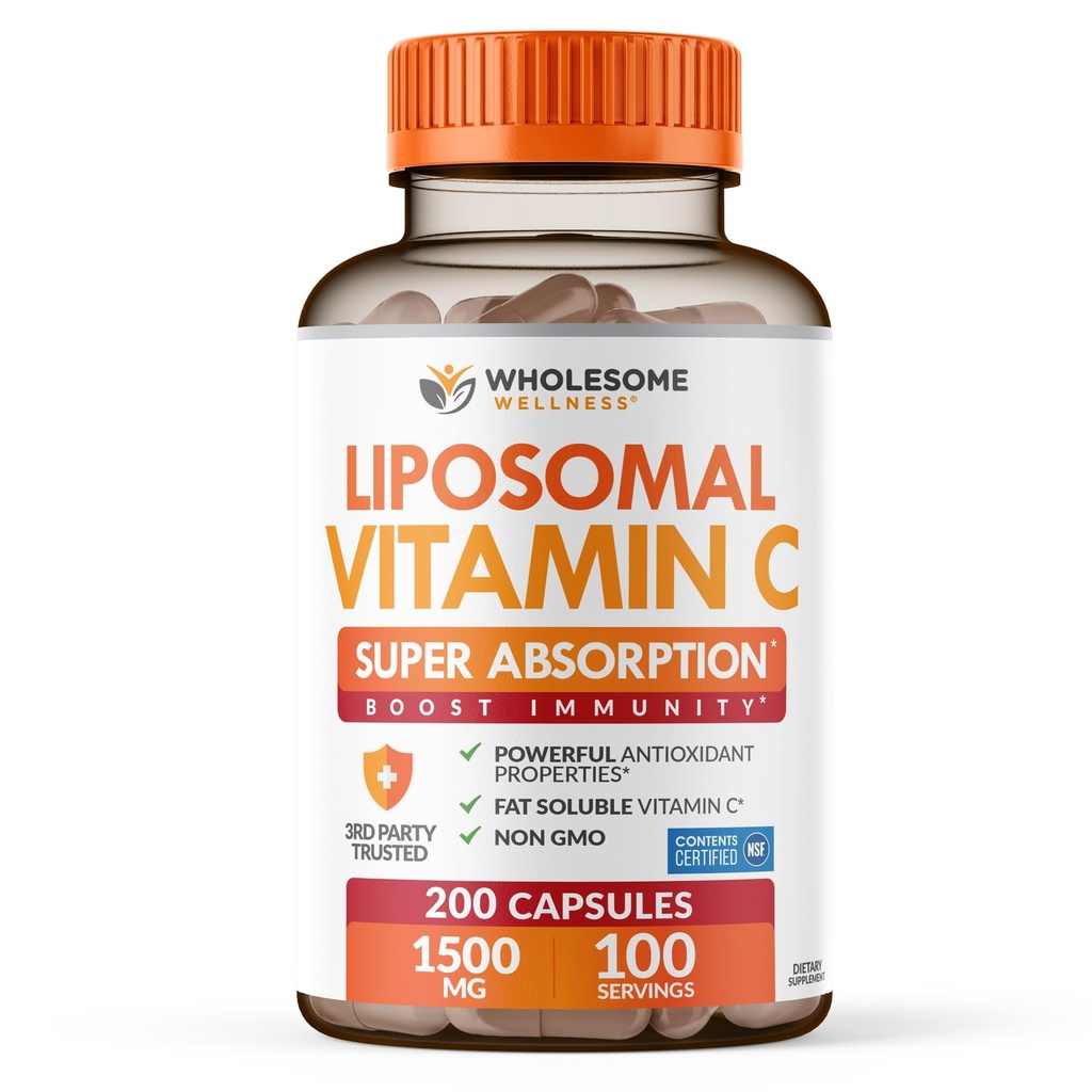 Inteligent Wellness Capsule lipozomal Vitamina C (200 Pastile 1500 mg Buffered) Absorbţie ridicată, Sistem imunitar & Colagen Booster, Susţinerea concentraţiei mari de grăsimi solubile Acid ascorbic, Vegan natural