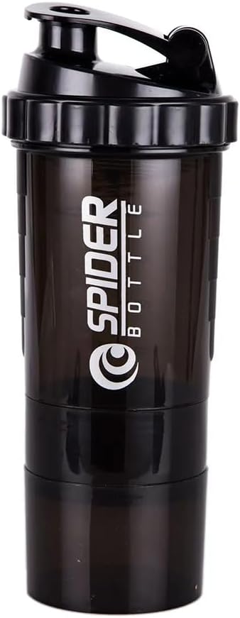5 În 1 Sticla Shaker Proteine - Serii profesionale sticla Shaker pentru Shake-uri de proteine și sala de gimnastică de antrenament Pre,Cu depozit de pulbere,Pill Tray,Mixing Ball,Shakes Cup (negru)