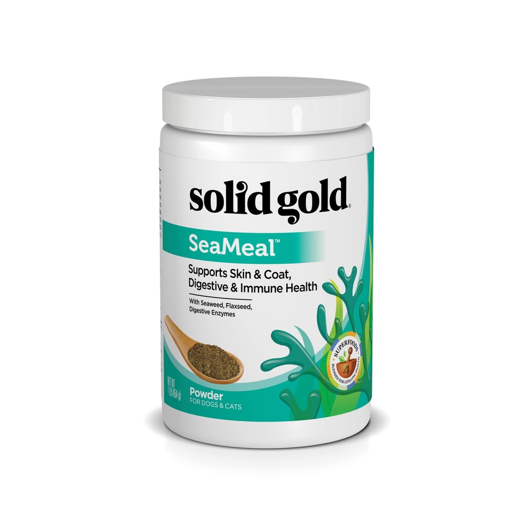 Solid Gold Cat & Dog Multivitamine Powder - Kelp pulbere, Omega 3 & Vitamine pentru Dental, Digestive, Imun, Skin & Coat Health - Multi Vitamina pentru câini și pisici - Cat & Dog Food Aditiv Supliment - 1lb