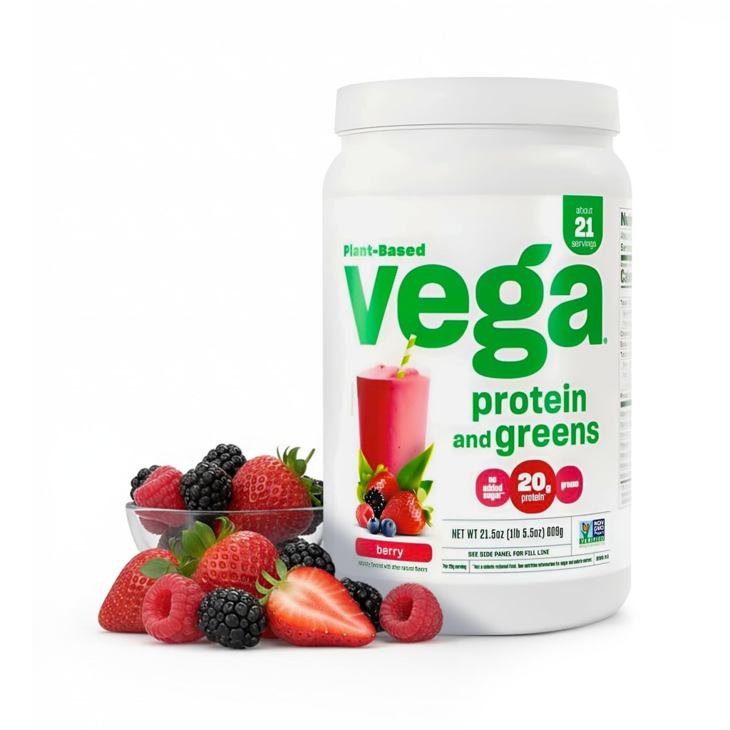 Vega Proteina si Greens Proteine Powder, Berry - 20g Plant based Proteine Plus Veggies, Vegan, Non OMG-uri, Pea Proteina pentru Femei si Barbati, 1,3 lbs (Packing May Vary)