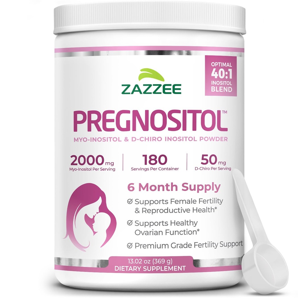 Zazzee PREGNOSITOL Powder, 6 Luna Aprovizionare, Myo-Inositol și D-Chiro-Inositol 40:1 Fertility Blend, Free Scoop pentru doza exactă, Premium Balanced Formula, 183 Serviri, Vegan, All-Natural și non-GMO
