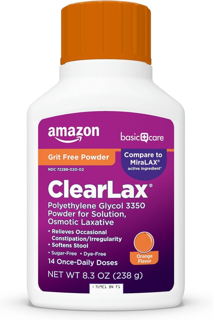ClearLax Polietilenă Glycol 3350 Pulbere pentru soluţie, Aroma portocalie, Laxativ Osmotic, Stool Softener, Relieves Constipaţie ocazională, 8,3 uncii (Pachet de 1)