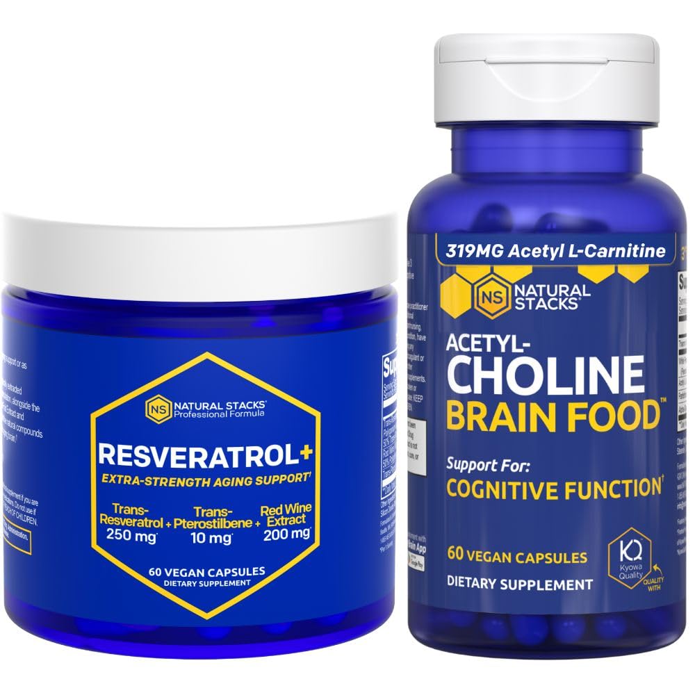 Natural STACKS Acetilcolină Brain Food + Resveratrol Supliment Bundle - Suporturi Funcţie cognitivă & Brain Aging * - 120 Capsule totale