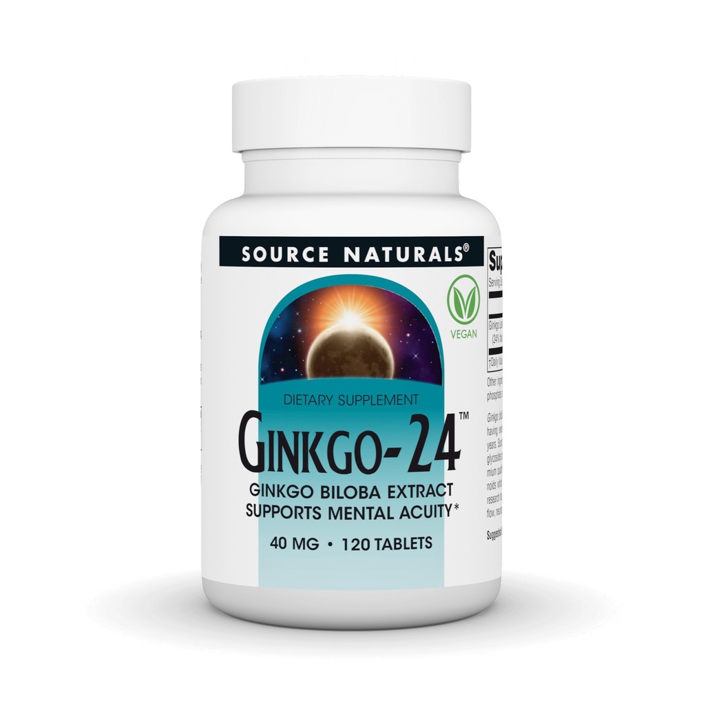 Sursa Naturals Ginkgo-24 - Ginkgo Biloba Extract susține Acuitatea mintală * - 40 mg, 120 comprimate