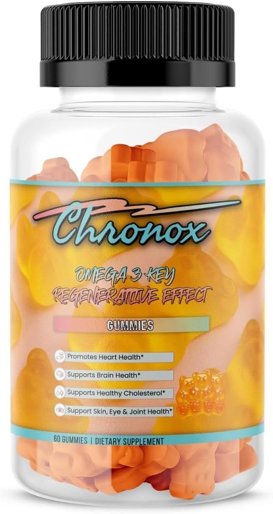 Chronox Orange Flavor Omega 3 Gume de ulei de pește pentru adulți - Delicious Chemable Omega 3 Supliment cu ulei de pește - pastile alternative și gume non-GMO pentru sănătate zilnică - (60 Conte)