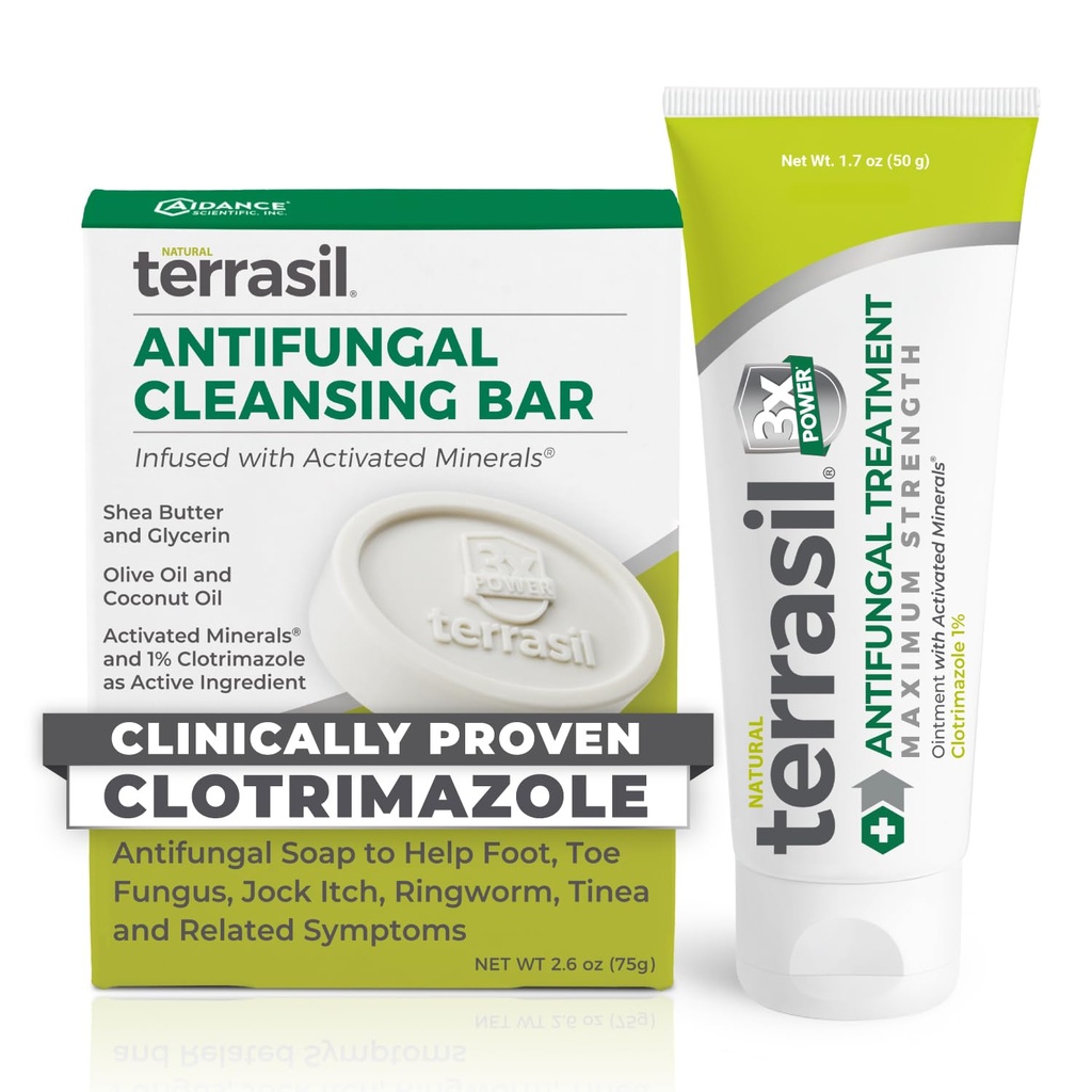 terrasil Cream antifungic + Antifungic Soap 2- Produs Kit Clinic-Proven Clotrimazol Tratament eficient & Relief: Jock Itch Atleţi Picior Infecţie drajeuri Ringworm (50g Tub & 75g bar)