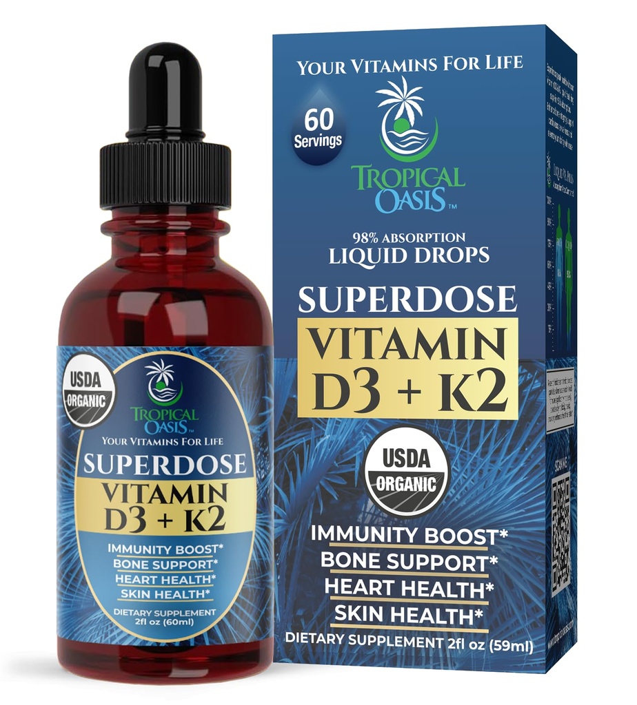 USDA Lichid organic Vitamina D3 K2 picături pentru adulți Superdoza 8000UI Vitamina pură D3 
