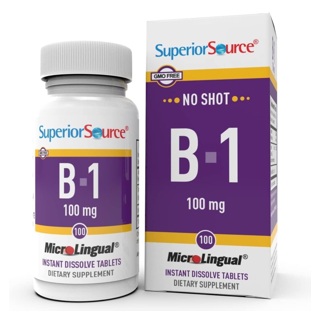 Sursa superioară B-1 100 mg - Suplimentul de vitamina B susţine o energie sănătoasă şi creştere - Sistem nervos şi digestiv Formula de susţinere cu Thiamin - 100 comprimate sublinguale de dissolvire