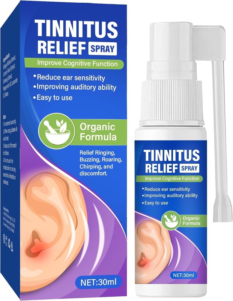 Tinitus Rêliêf pentru urechi inelare, Tinitus eficient Rêliêf Spray pentru tratamentul tinitus, Ceara de îndepărtare ureche Spray pentru Rêliêves Tinitus, Spate ureche, Discomfort ureche, și Earache, 30 ml