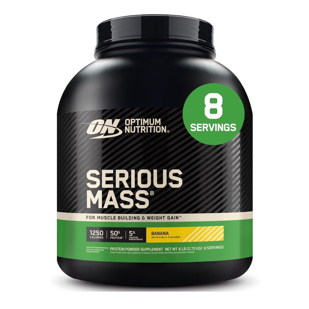 Optimum Nutriție Masă gravă, Greutate Gainer Pulbere Proteină, Gainer masă, Vitamina C și Zinc pentru Suport Imun, Creatină, Banana, 6 Lire (Packing May Vary)