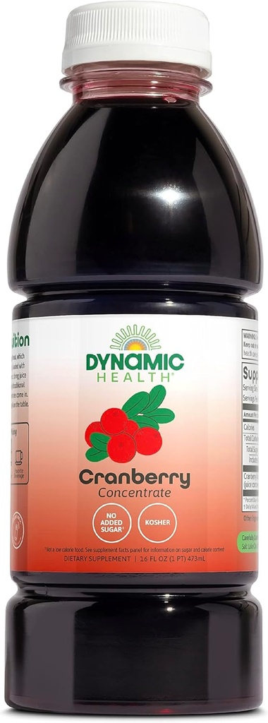 Sănătate dinamică Cranberry pură Neîndulcit 100% concentrat suc, supliment antioxidant natural, fără aditivi, fără adaos de zahăr, fără conservanți, 16 Servings, 16oz