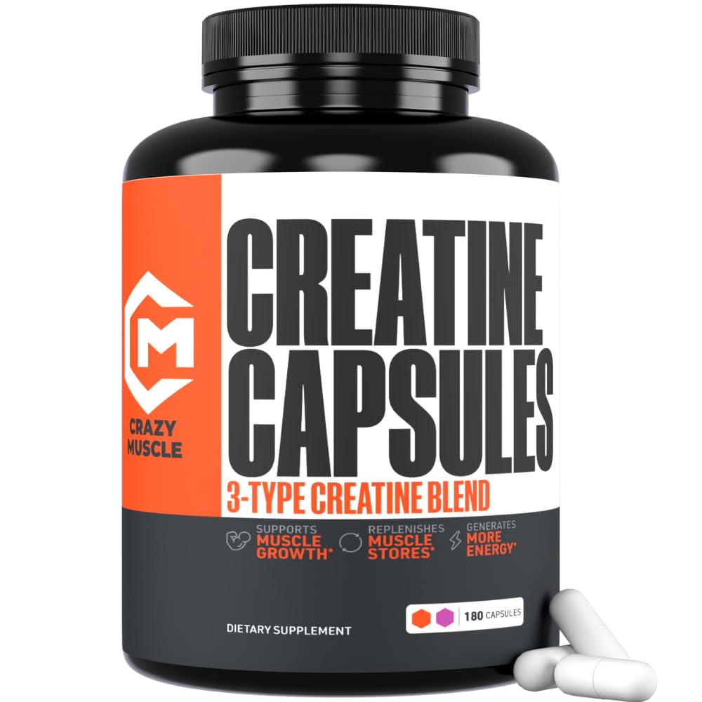 Capsule Creatine, 5g Premium 3X ThreeAtine Pre Antrenament Musculare Gainer, Absorbție mare Ușor de a lua creatinina Monohidrat pastile Performanță optimă alternativă pentru bărbați Femei, 180 capsule