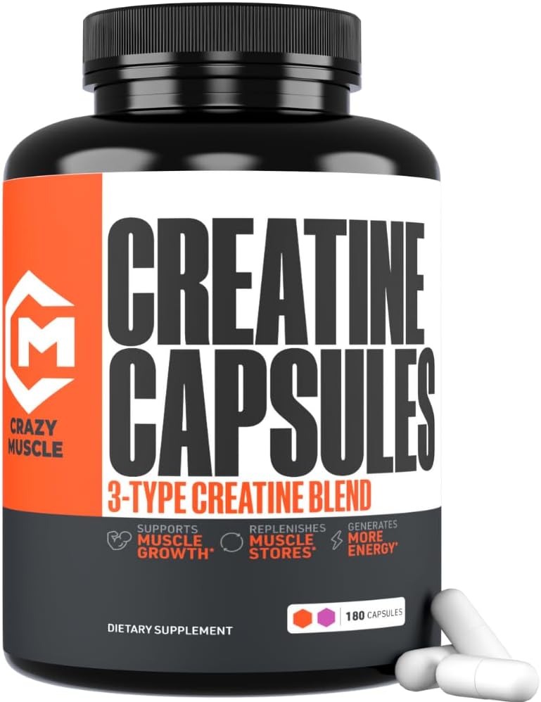 Capsule Creatine, 5g Premium 3X ThreeAtine Pre Antrenament Musculare Gainer, Absorbție mare Ușor de a lua creatinina Monohidrat pastile Performanță optimă alternativă pentru bărbați Femei, 180 capsule