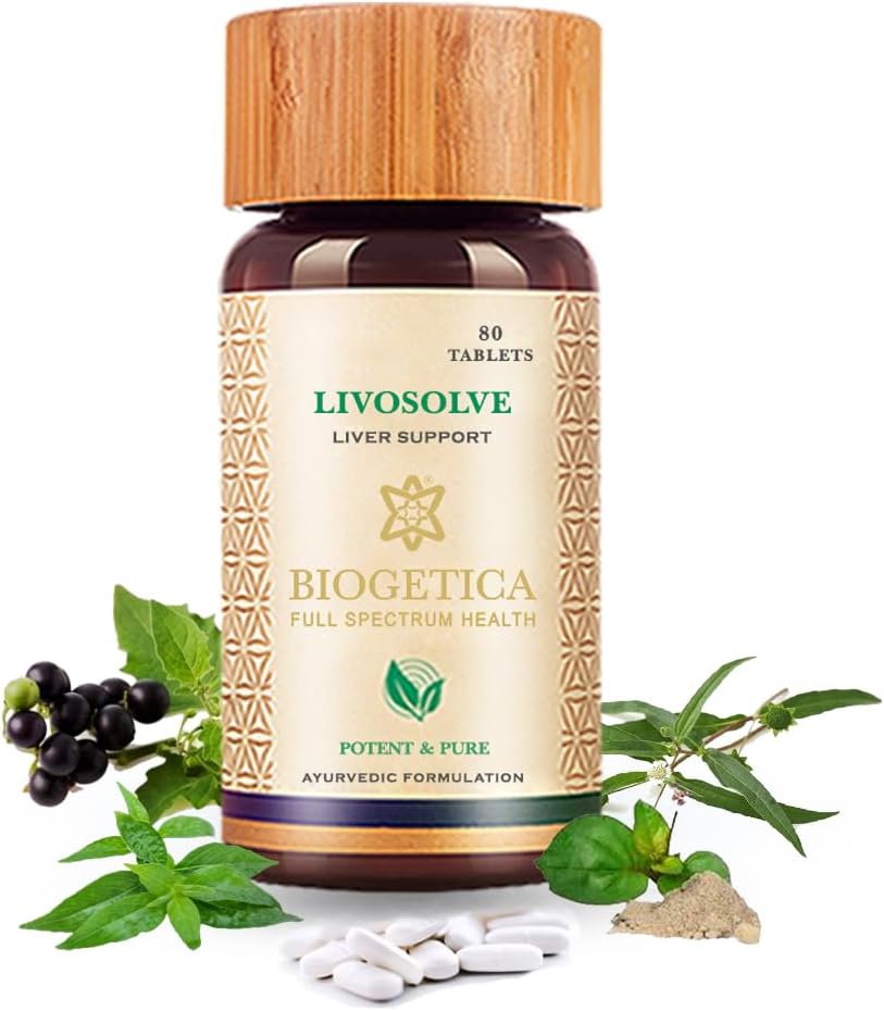 Biogetica Livosolve Suplimentul Herbal pentru Ingrijirea Ficatului - Total de suport hepatic, Cleanse & Detox, Protejeaza Celulele & Enzime - 100% Vegan Non-GMO - 80 comprimate