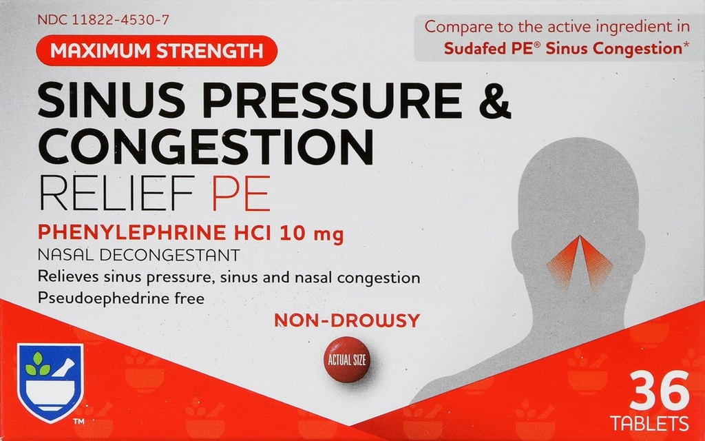 Rite Ajutor Sinus presiune şi congestie non-Drowsy Relief PE, 10mg - 36 comprimate Nasal Decongestionant 