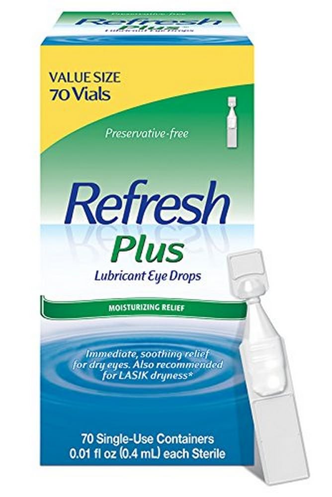 Refresh Plus picături de ochi Lubricant pentru ochi uscat, conservativ-liber, dimensiune valoare, 0,01 Fl Oz containere cu utilizare unică, 70 Conte